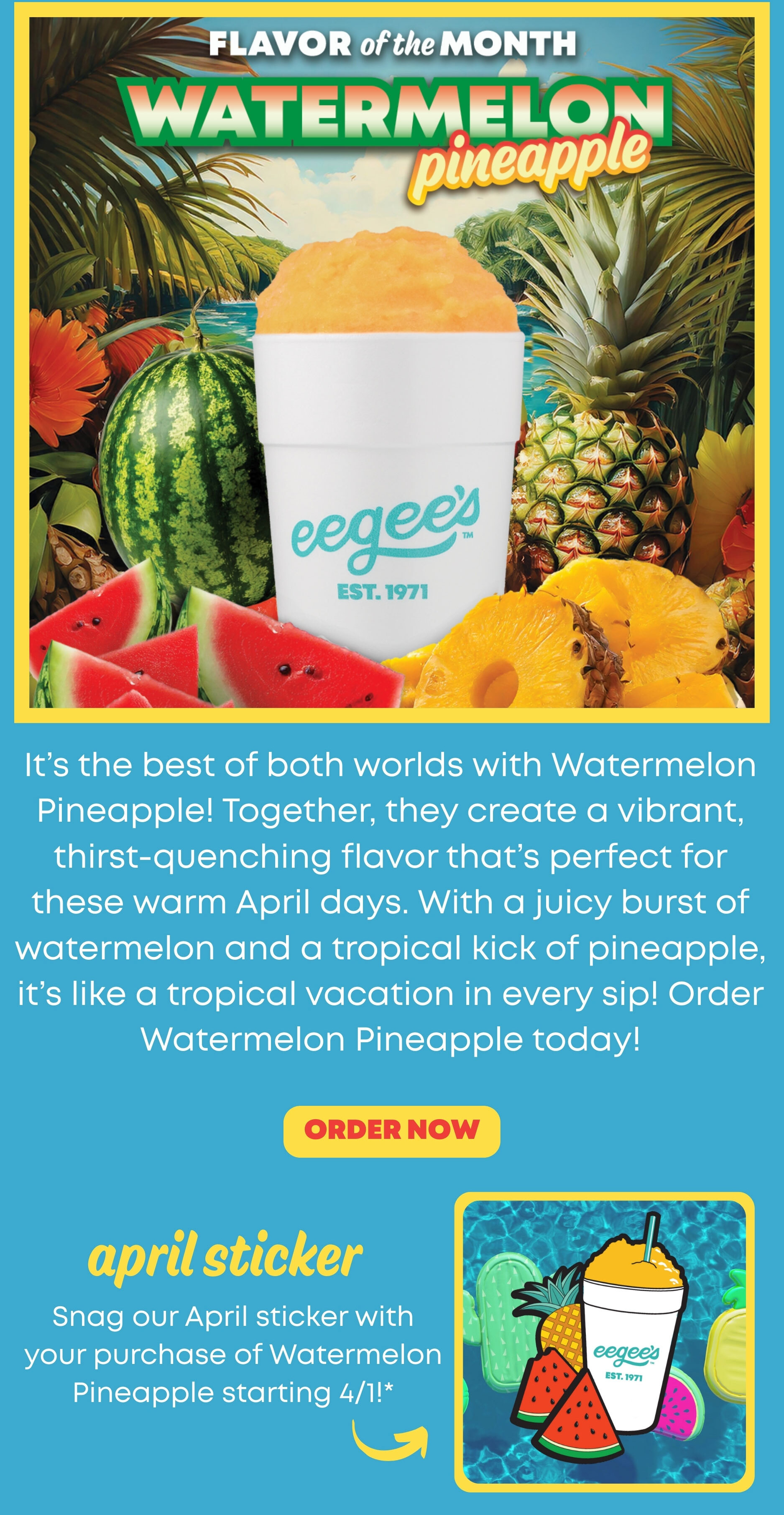 Picture of a Watermelon Pineapple Eegee's frozen drink.